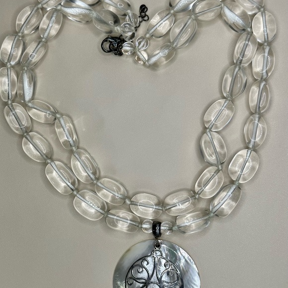 LUC925 signed mother of pearl vintage large quartz beaded necklace double strand - Picture 12 of 17